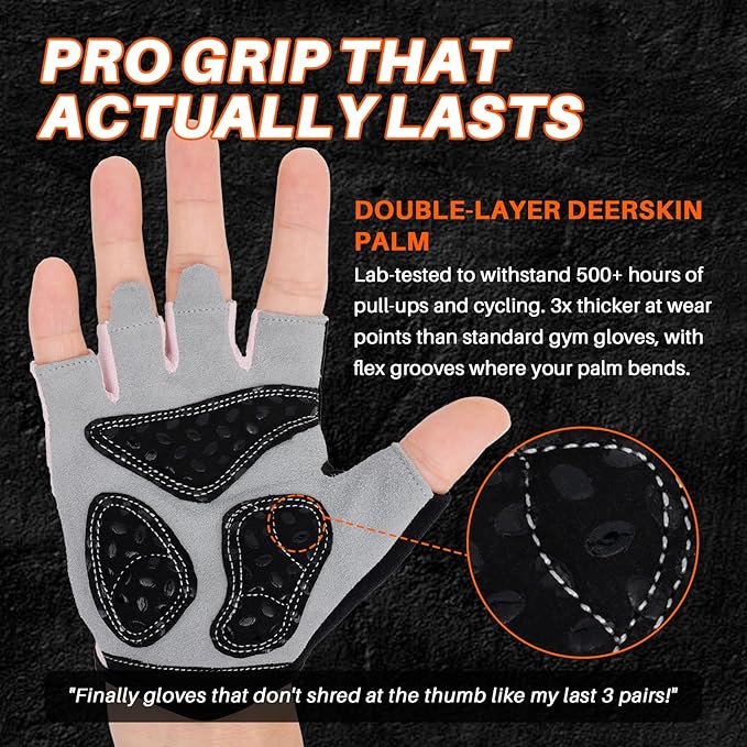 Double-Layer Deerskin Palm Gym Gloves: Anti-Slip Workout Gloves for Men & Women | Weight Lifting, Cycling, Rowing | Breathable 3D Padded Design