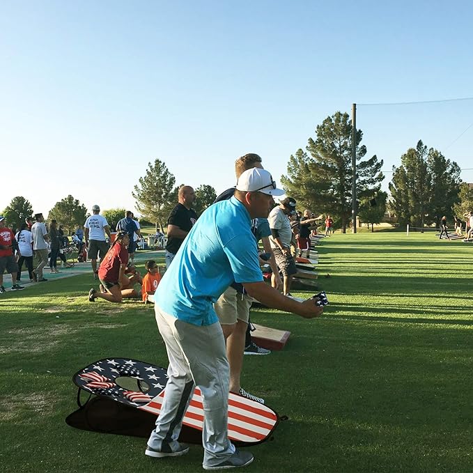 G4Free Portable Collapsible 5 Holes Cornhole Game Set with 8 Bean Bags Carrying Case Toss Game Size 3ft x 2ft for Camping Travel