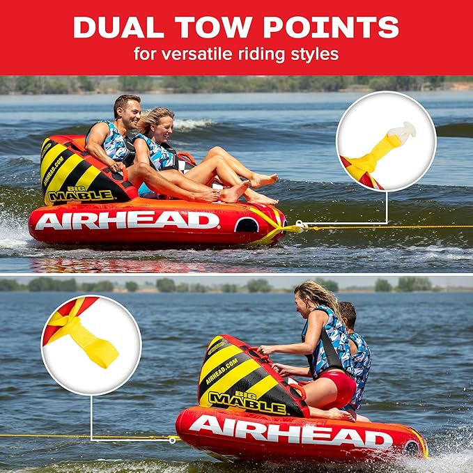 Airhead Mable Inflatable Towable Tube, 1-4 Rider Models, Dual Tow Points, Full Nylon Cover, EVA Foam Pads, Patented Speed Valve, Boat Tubes and Towables