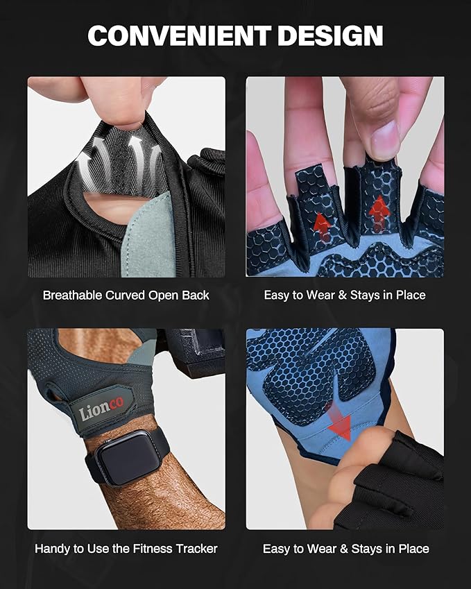 LIONCO Workout Gloves for Men Women,Weight Lifting Gloves with Breathable Gel Padded Excellent Grip for Gym Exercise,Cycling,Weightlifting,Fitness Training,Pull Ups and Climbing and Rowing