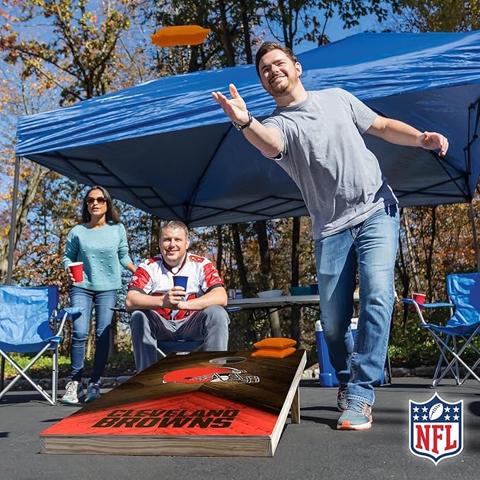 Wild Sports NFL Football 2' x 4' Regulation Size Solid Wood Cornhole Set with Direct Print HD Team Graphics Great Gift for Any Football Fan! Bean Bag Toss Family Outdoor Game