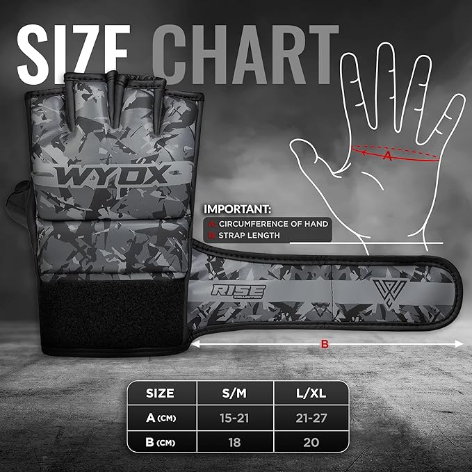 WYOX MMA Gloves for Men & Women – Grappling & Sparring Boxing Gloves with Open Palm Design, Padded Fingerless Training Gloves for Kickboxing, Muay Thai, Youth & Heavy Bag Workouts