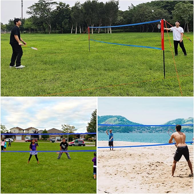 Zdgao Badminton Sets for Backyard, Portable Badminton Net with Tension Adjuster, Badminton Racket Set of 4, 3 Nylon Shuttlecocks, Boundary Line and Carry Bag for Backyard Beach Family Games