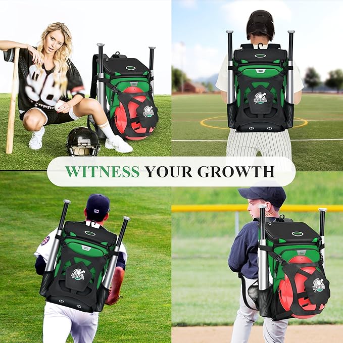 Baseball Backpack for Adult and Youth, Large Capacity Lightweight Softball Bag With Shoe Compartment and Fence Hook for TBall Bat & Equipment, Waterproof for Helmet, Gloves