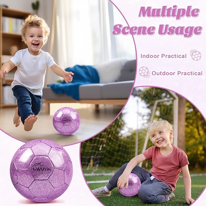 Size 3 4 5 Glitter Pink Gold Purple Soccer Ball Set with Pump Toddler Soccer Ball for Kids Aged 3-6 6-8 8-12 Outdoor Training Ball Youth Practice for Teens Children Boys Girls