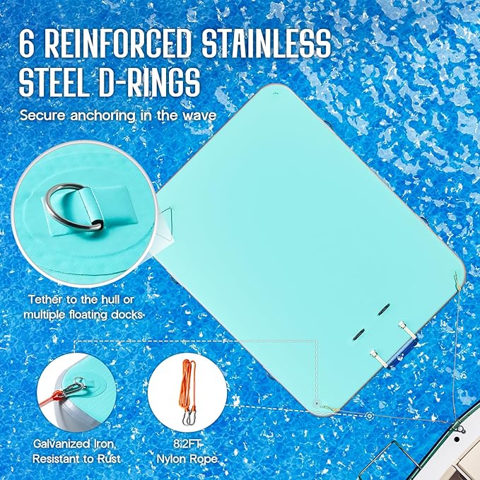 Specraft Inflatable Floating Dock, Non-Slip Air Dock Platform loating Island Raft with Rope Ladder for Pool Lake Beach Ocean