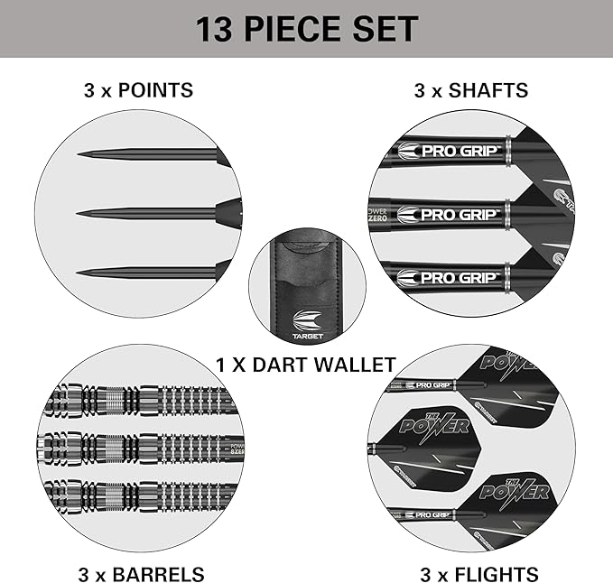 TARGET Darts Phil Taylor Power 8-Zero 4 Black Steel Tip Darts, 80% Tungsten Dart Set, P8Z4, 21G/23G/25G | Player Edition Darts with Swiss Point Tips or Fixed Points | Black Darts Case Included