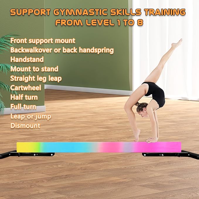 Adjustable Balance Beam Gymnastics Beam 8 FT Adjustable Height Beams for Kids, High and Low Floor Beams,Gymnastics Equipment for Kids Adults Training at Home and Gym Center