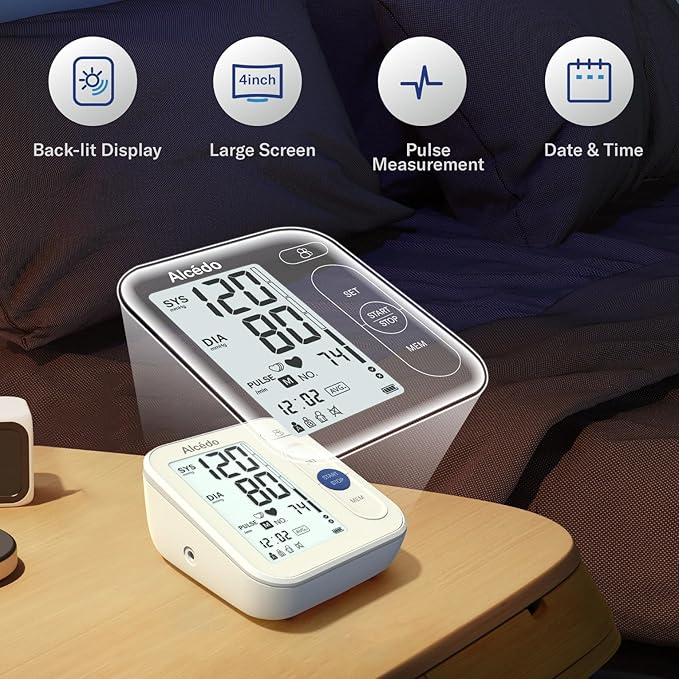 Alcedo Blood Pressure Monitor for Home Use, Automatic Digital BP Machine with Large Cuff for Upper Arm (Backlit Large Screen)