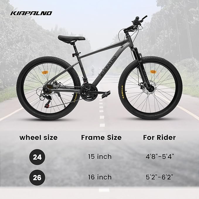 Mountain Bike 24 26 Inch, 21 Speeds Aluminum Frame/High-Carbon Steel Frame, Front Suspension Boys Girls Sport Bike, Adult Teens Bicycle for City Commuters, Summer Ride and Short Trip Camping