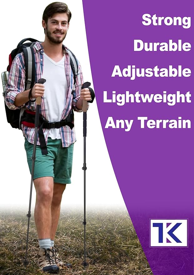 Collapsible Lightweight Trekking Poles – Hiking and Walking Sticks with Cork Grip, Adjustable 7075 Aluminum Nordic Poles for Men, Women, Seniors, Ultralight for Backpacking and Camping-Elite