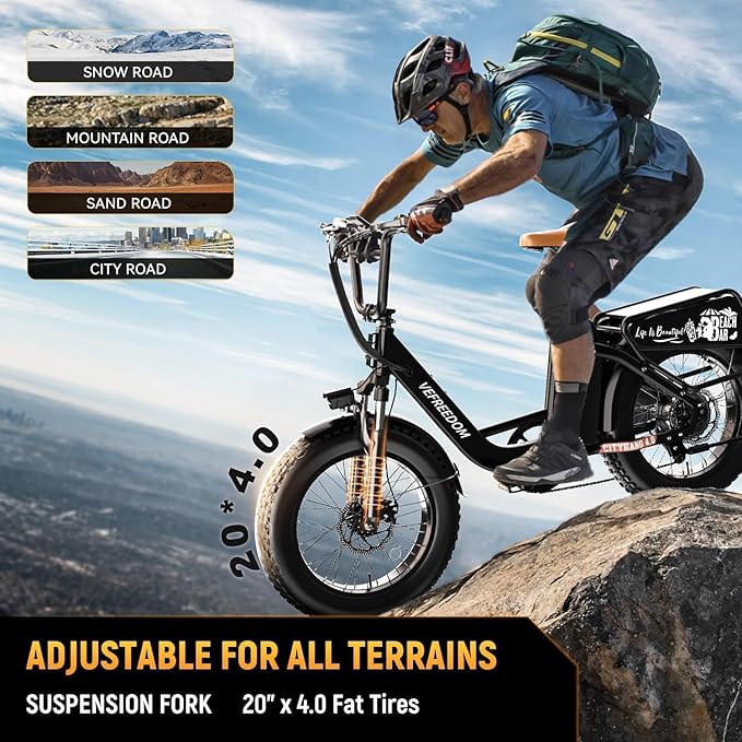 1500W Peak Electric Bike for Adults, 48V 20Ah Removable Battery Max Range 80Miles & 30MPH Electric Bicycle, 20''×4.0" Fat Tire Ebike,Fast Cargo Ebikes,Commute Mountain E-Bike UL Certified