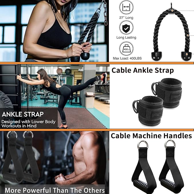 Cable Attachments for Gym, Cable Machine Attachment Set, LAT Pulldown Attachments, Cable Machine Accessories, Tricep Pull Down Attachment, Home Gym Accessories