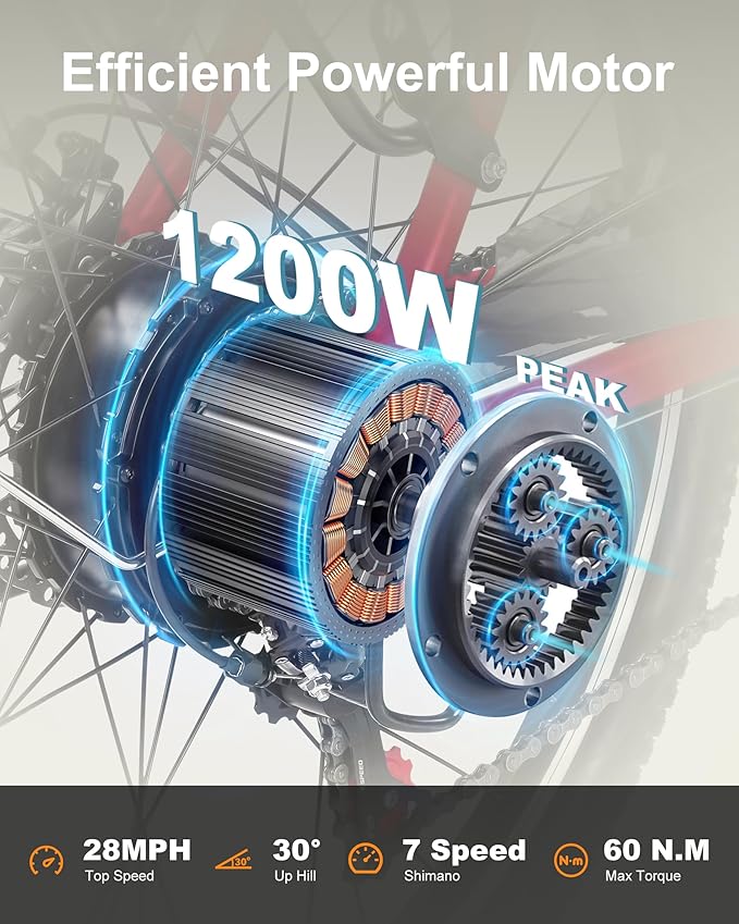 Cores Electric Bike for Adults, 26" Electric Commuter Bike with 1200W Peak Motor, 28MPH 70 Miles Max, 48V 576Wh Removable Battery, 7-Speed City Cruiser Mountain E Bike for Commuting