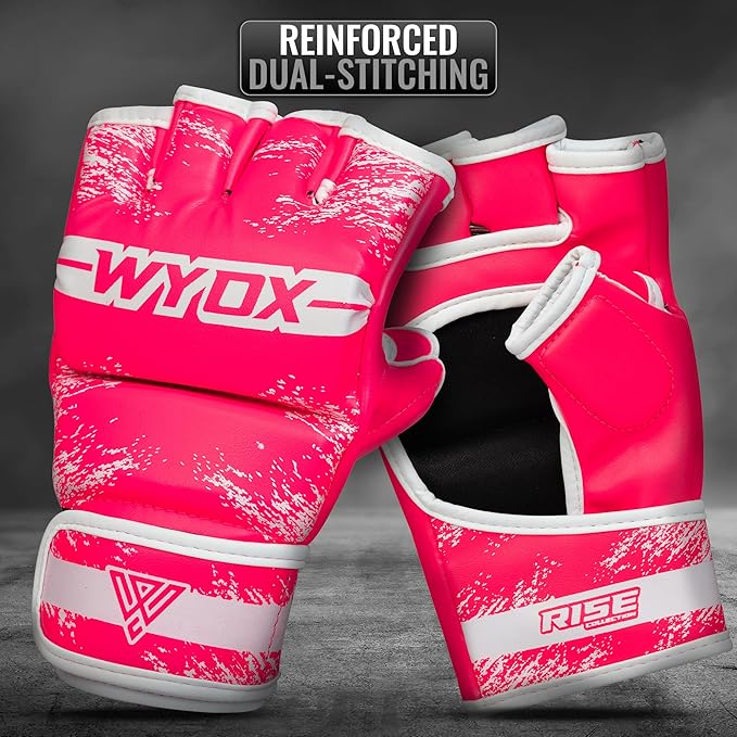 WYOX MMA Gloves for Men & Women – Grappling & Sparring Boxing Gloves with Open Palm Design, Padded Fingerless Training Gloves for Kickboxing, Muay Thai, Youth & Heavy Bag Workouts