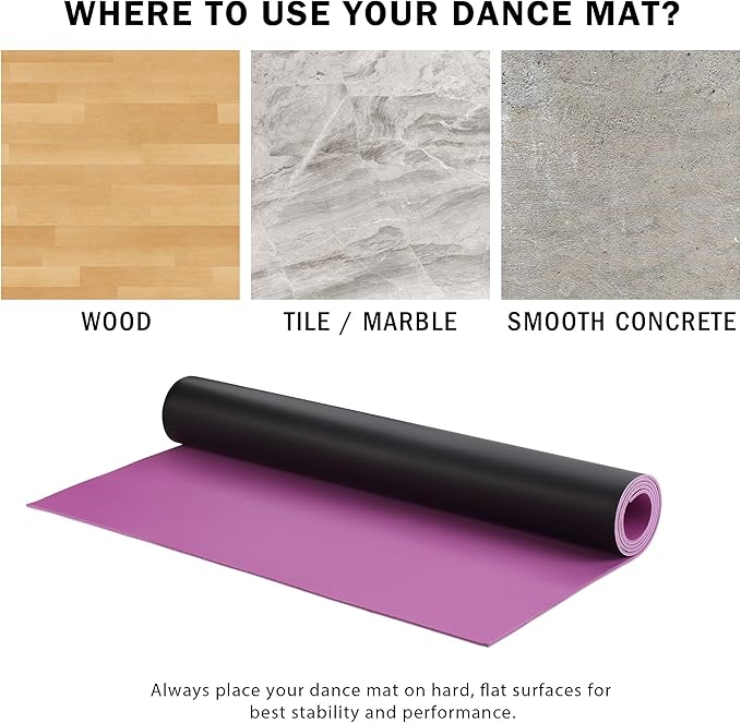 Ballet Dance Floor for Home Practice – Portable Ballet Floor - Vinyl Mat, Non-Slip, Cushioned 0.2" for Barre & Floor Practice, Easy to Clean