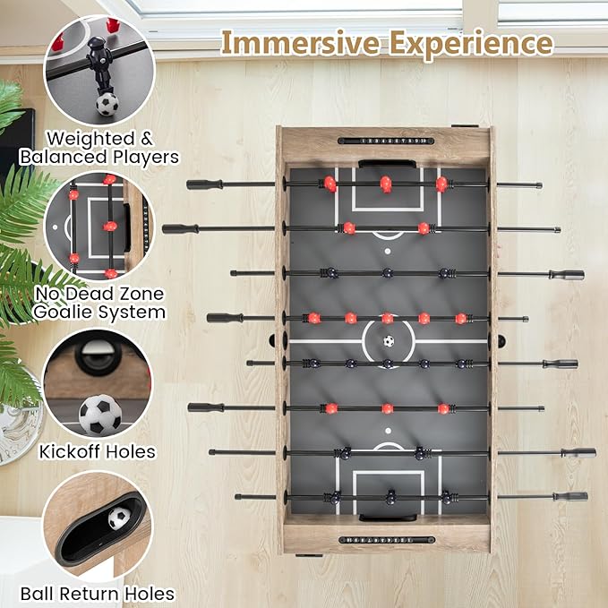 GYMAX Foosball Table, 54 Inch Full Size Soccer Table Game with 2 Balls and Folding Cup Holders, Foosball Table Adult Size for Home, Game Room, Office