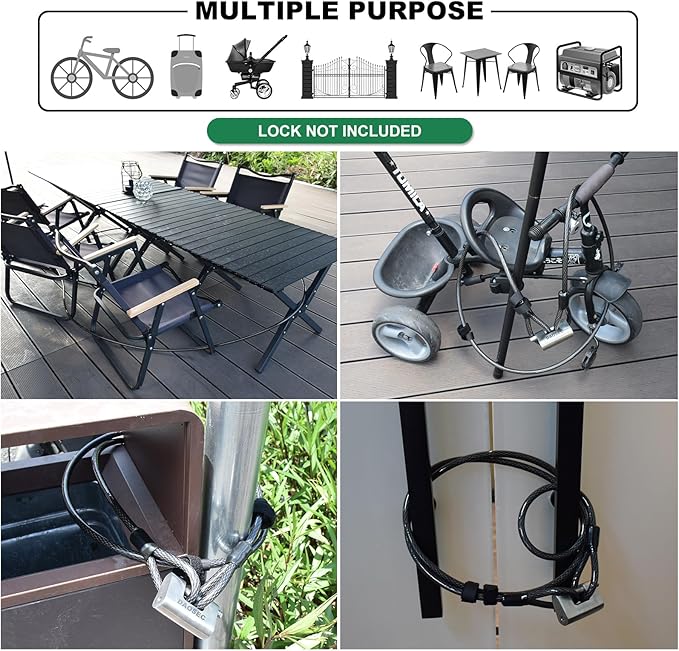 33 ft x 1/2" Heavy Duty Cut-Proof Security Cable | Flexible Vinyl-Coated Braided Steel with Looped Ends | Weatherproof Anti-Theft Locking Cable for Bikes, Gates, Kayaking & Outdoor Equipment