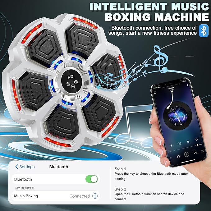 Music Boxing Machine for Adults, Boxing Machine Wall Mounted Music with Boxing Gloves, 9 Modes & 9 Speeds, Gym Equipment for Home, Office and Gym