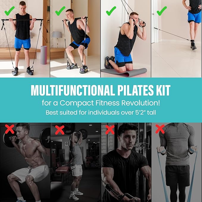 Upgraded Pilates Bar Kit – 39” Adjustable Exercise Equipment for Men, Women with 6X 20, 30, 40 lbs Resistance Bands with Adjustment Buckle – Pilates Equipment for Home Workouts for All Fitness Levels