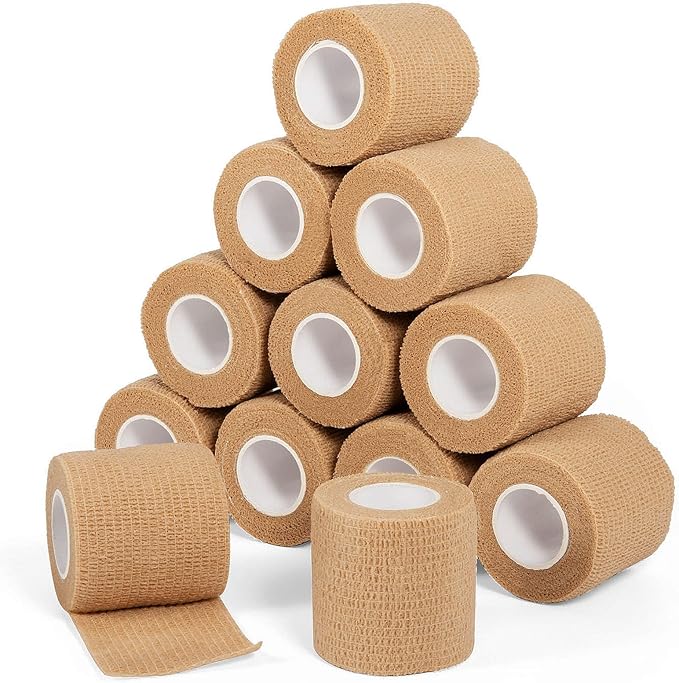 12Pcs 2'x 5 Yards Elastic Bandage Wrap Self Adherent Cohesive Wrap Bandages for Wrist Ankle Vet Tape for Dogs Athletic Swelling Sprains Tape Grip Cover (Skin Color)