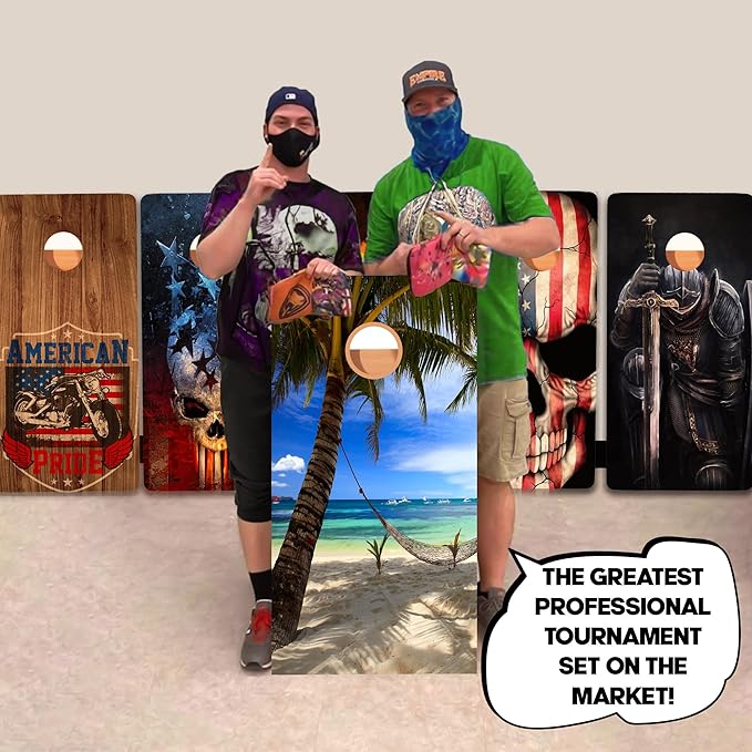 CornholeGamesUSA Pro Cornhole Boards Set | Made in USA | 3/4 Baltic Birch | No Bounce | Triple Thick Legs | Two Brace & Handles, Tournament 2x4 Regulation Set with Score Tower & Cornhole Bags