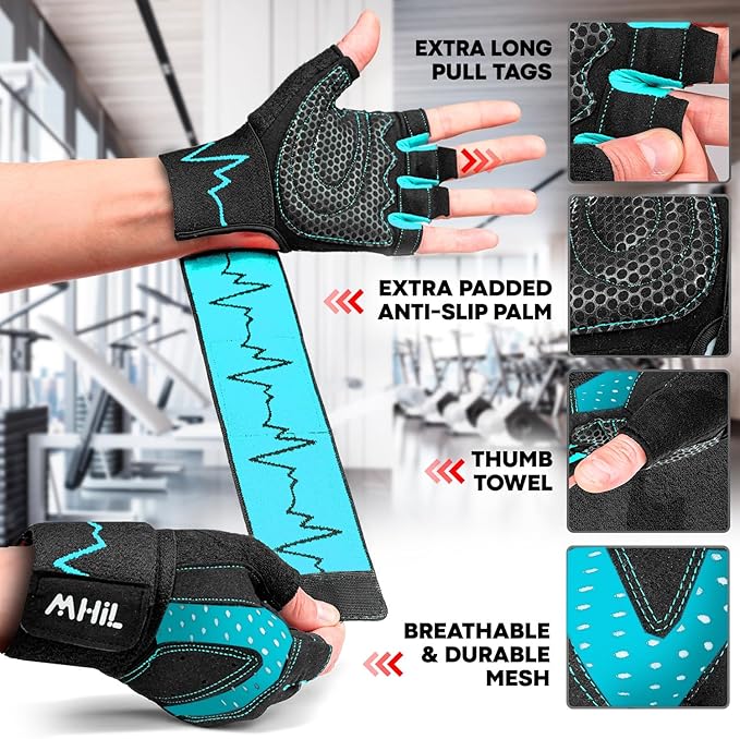 MhIL Workout Gloves for Men – Comfortable Gym Gloves for Men with Enhanced Grip for Safety and Hand Protection – Weight Lifting Protection with Wrist Wraps Support for Performance Boost and Style