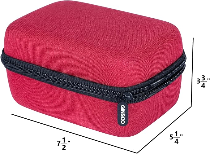 Ginsco Compact Hard Shell Case for Blood Pressure Monitor, Compatible with Omron Bronze/iHealth/Oklar, Portable Carrying Travel Case with Handle, Mesh Pocket for Cuff/Batteries/Charger (Red, M)