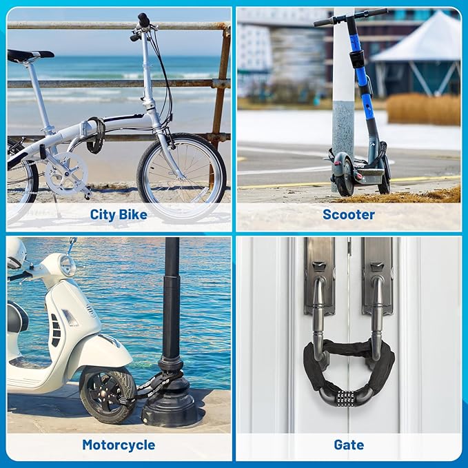 Heavy Duty Bike Chain Lock – 5 Digit Combination Anti-Theft Bicycle Lock, 3FT/4FT/5FT Hardened Steel Square Links for E-Bike, Motorcycle, Scooter, Gate