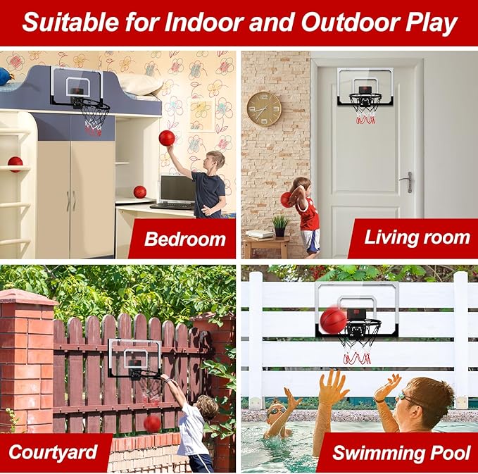 AOKESI Aokesi Basketball Hoop Indoor/Outdoor, Mini Basketball Hoop Set with Electronic Scoreboard Air Pump & 3 Balls Over The Door Basketball Hoop Perfect Sports Basketball Toys for Kids & Adults