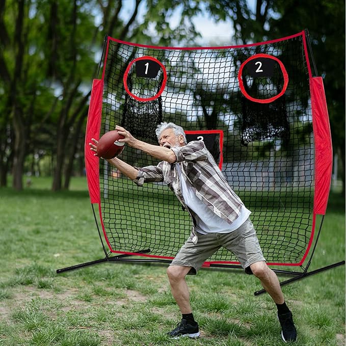 Football Nets for Throwing, Football Target Net Quarterback Throwing Net Football Target Practice Accuracy, Portable Football with 3 Throwing Targets