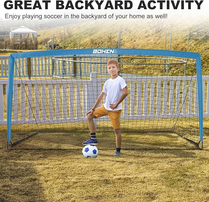 BOHEN 11x5.5 FT/9x5 FT/6x4 FT Portable Metal Soccer Goal for Backyard with Carry Bag - Fun for Outdoor Indoor Training Games for Kids and Adult, Easy Storage and Transportation