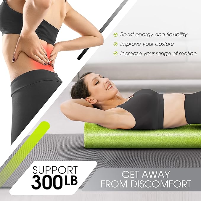 Yes4All High Density Foam Roller for Back, Variety of Sizes & Colors for Yoga, Pilates - Lime - 24 Inches