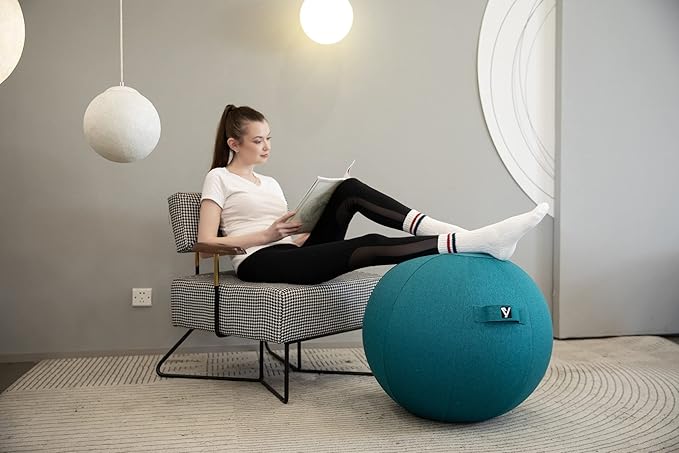 Sitting Ball Chair, Yoga Ball Chair Exercise Ball Chair for Home Office Desk, Stability Ball for Fitness & Pilates, Ergonomic Balance Ball Seat with Cover and Pump