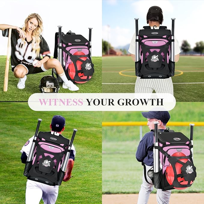Baseball Backpack for Adult and Youth, Large Capacity Lightweight Softball Bag With Shoe Compartment and Fence Hook for TBall Bat & Equipment, Waterproof for Helmet, Gloves