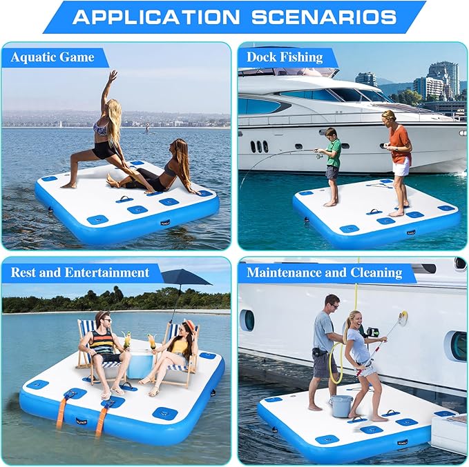 Inflatable Floating Dock, Swim Platform Floating Island Raft, Large Air Mat Inflatable Water Pad with None-Slip Surface for Lake Pool Beach Ocean