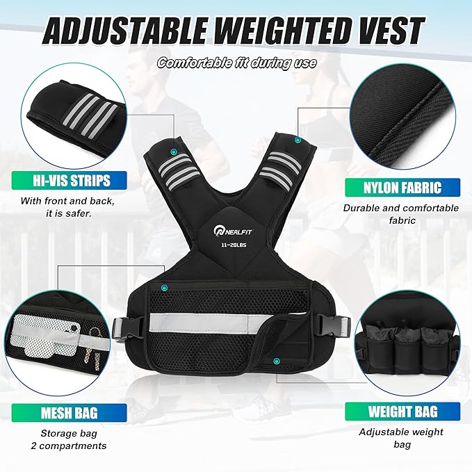 Weighted Vest for Women and Men, 5-10lb/11-20lb/18-30lb Adjustable Weighted Vest with Reflective Strip, Body Weight Vest for Walking, Running, Fitness, Strength Training
