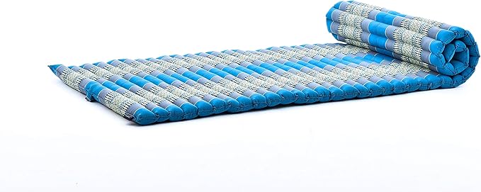 Leewadee - Foldable Floor Mattress - Japanese Roll Up Futon -Trifold Tatami Mat- Guest Floor Bed - Camping Mattress - Thai Massage Mat, Kapok Filled, 75 x 28 inches, Light Blue