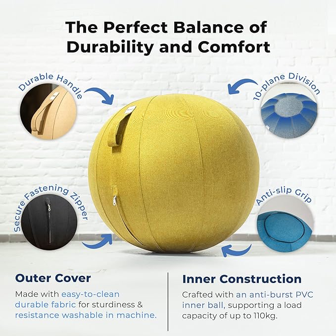 Balance Ball Chair for Office & Home - Ergonomic Exercise Ball for Posture & Back Pain Relief, Yoga Ball Chair - Sitting Ball with Washable Linen Cover