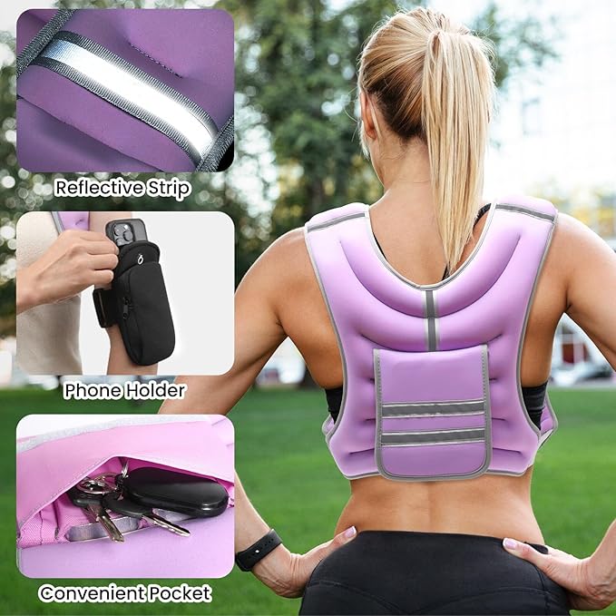 Fragraim Adjustable Weighted Vest for Women Men, 8-12lb Weight Vest with 4 Removable Iron Weights, Phone Holder and Back Pocket, Vest for Walking,Strength Training - Pink