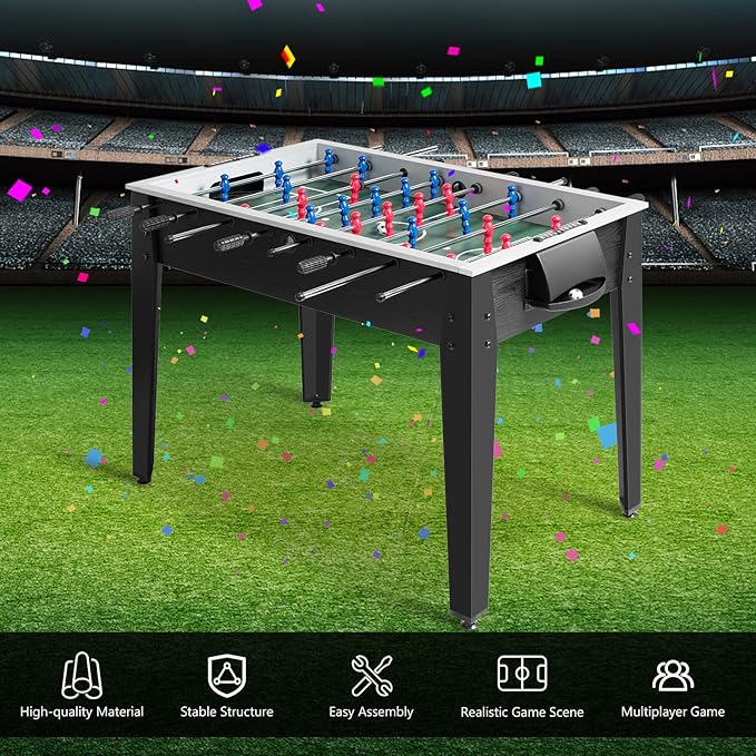 GYMAX 48” Foosball Table, Arcades Soccer Game Table for Multiplayer with 2 Balls, Score Keepers Wooden Competition Sized Foosball Table for Adults and Kids