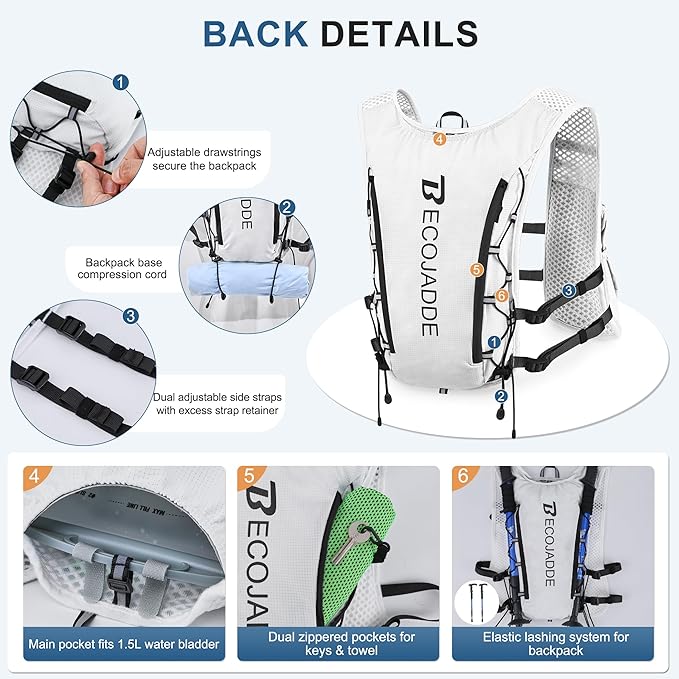 Running Vest Hydration Backpack for Men Women, 5L Lightweight Running Backpack Hydration Pack for Marathon, Trail, Cycling, Hiking, Jogging