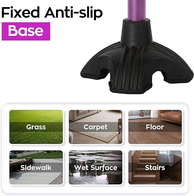 Extended Handle Walking Cane for Men & Women, Solid Base Foldable Canes (Purple)