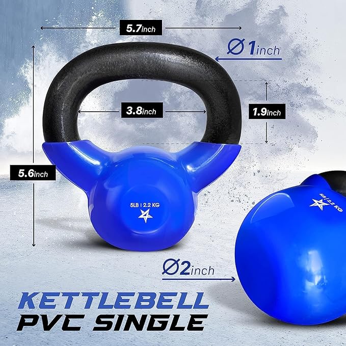 Yes4All Kettlebell, 5-100 LB Vinyl Coated Cast Iron Strength Training Kettlebells for Home Gym Exercises, Fitness, Full Body Workout Equipment, Push Ups, and Grip Strength