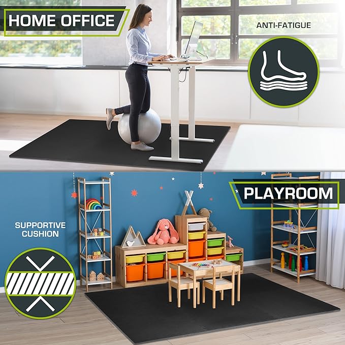 ProsourceFit Extra Thick Puzzle Exercise Mat , EVA Foam Interlocking Tiles for Protective, Cushioned Workout Flooring for Home and Gym Equipment, Black - 3/4 inch - 24 Sq Ft - 6 Tiles