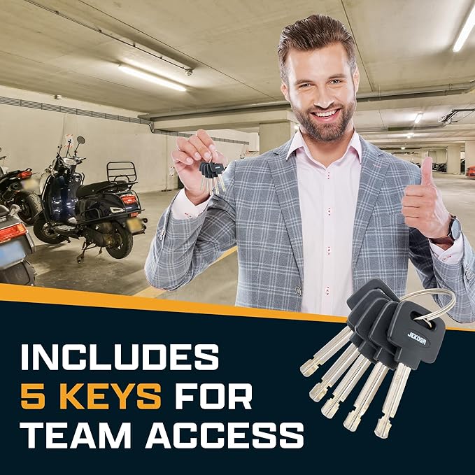 Jekosa® PBL110 Heavy-Duty Bike Lock with 5 Keys - 18 mm Cut Resistant Steel Shackle - Weather Resistant ABS Shell | Bike U-Locks for Motorcycle, Bicycle, Scooter, Garage