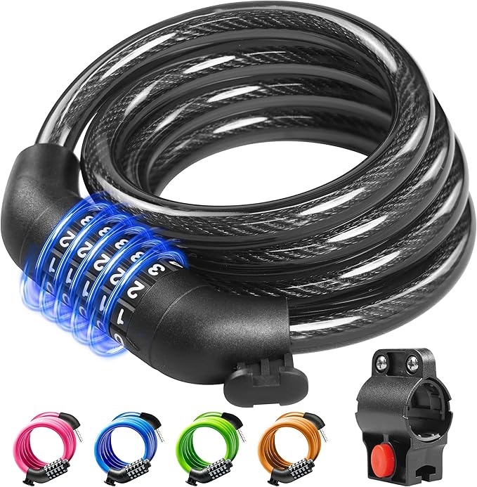 Bike Lock Cable with Combination,High Security 5-Digit Resettable Combination Bicycle Lock Anti-Theft, with Mounting Bracket for Bikes and Scooters