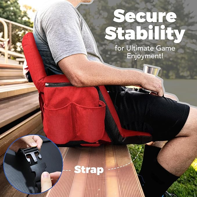 Extra Wide Stadium Seats With Back Support 2 Pack, Exclusive "Sofa Style" Design Thick Bleacher Chairs With Back and Cushion, 6 Reclining Positions - Ultimate Comfort for Sports Events (Red, 25")