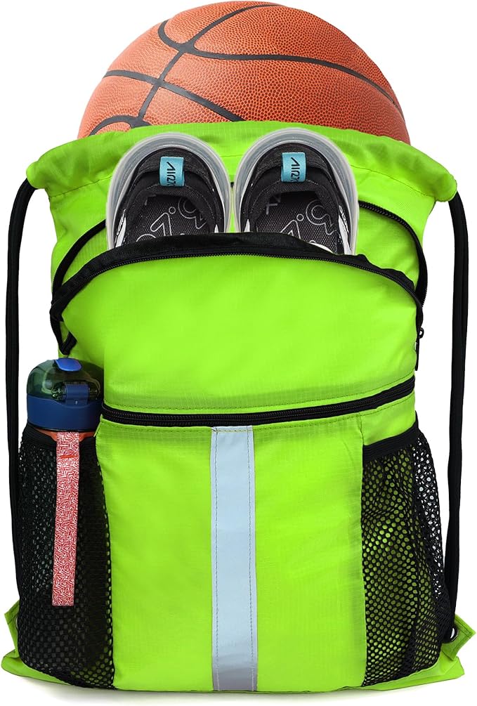 BeeGreen Drawstring Backpack Bag with Shoe Compartment, X-Large Black Gym Sports String Cinch Backpack