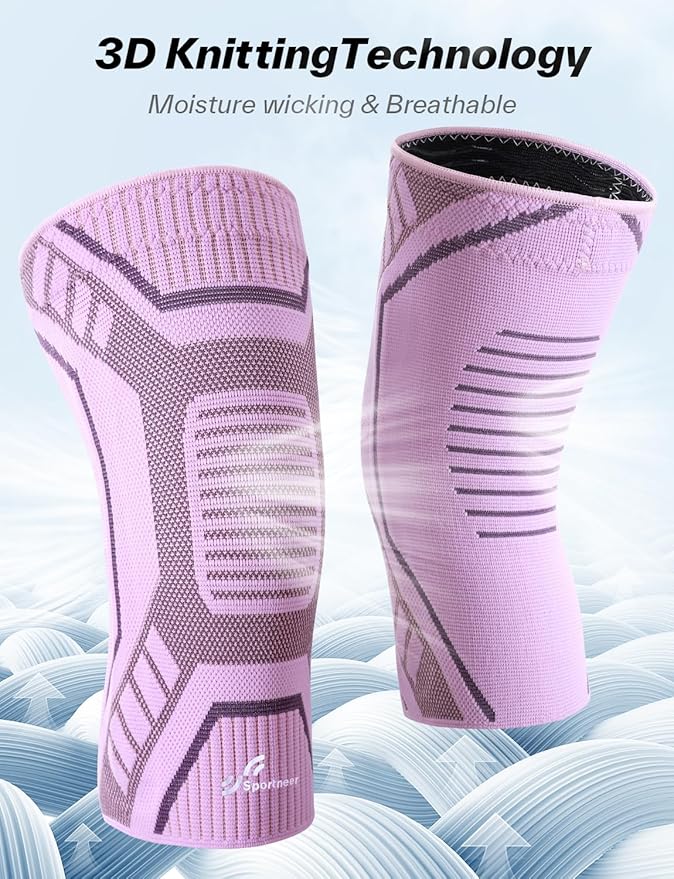 Copper Knee Brace for Men & Women - Knee Compression Sleeve with Side Stabilizers - Knee Support for Running, Hiking, Working, Basketball, Volleyball, Gym, Meniscus Tear, ACL, Arthritis Knee Pain Relief, A Pair (Pink-Purple, X-Large(19"-22"))